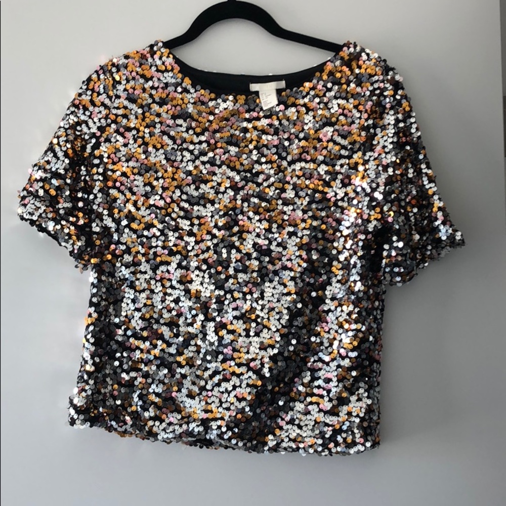 H&M Sequin Short Sleeve Party Top